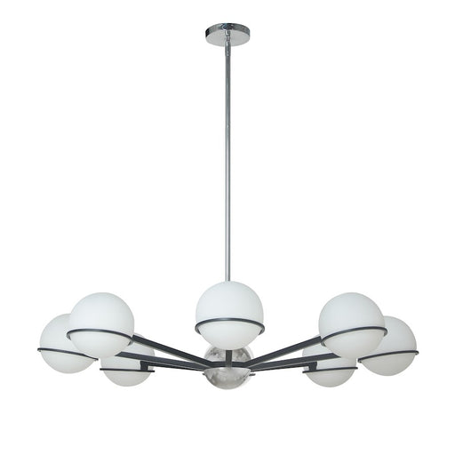 Dainolite Sofia 38in 8-Light Chandelier | Modern Matte Black and Polished Chrome with White Opal Glass | Dining Room & Living | Model SOF-388C-MB-PC