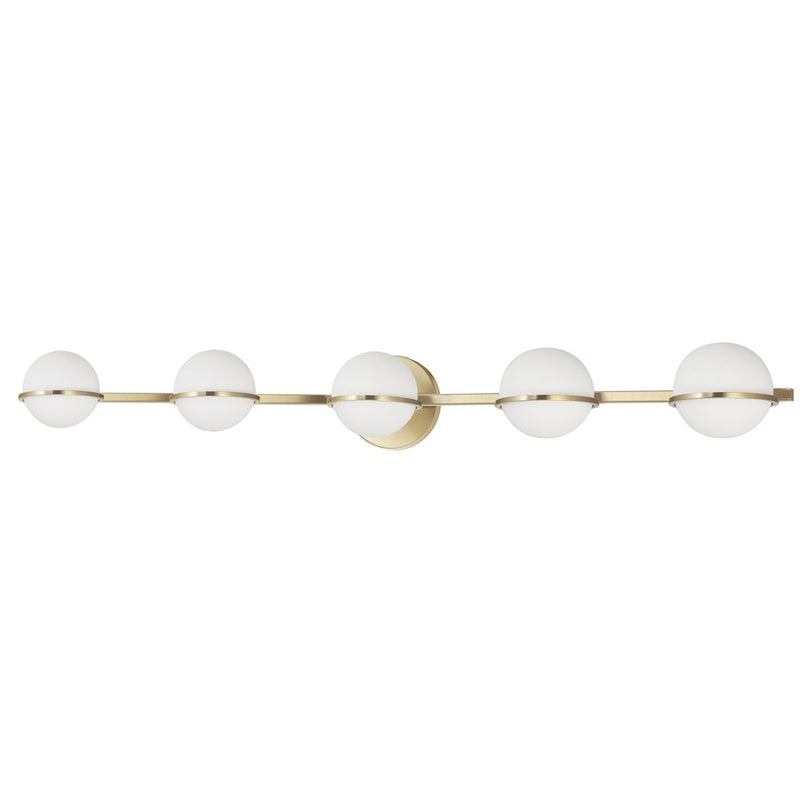 Dainolite Sofia 41in 5-Light Vanity | Modern Aged Brass and White Opal Glass | Bathroom Vanity | 6 x 41 x 5 in | Model SOF-415W-AGB