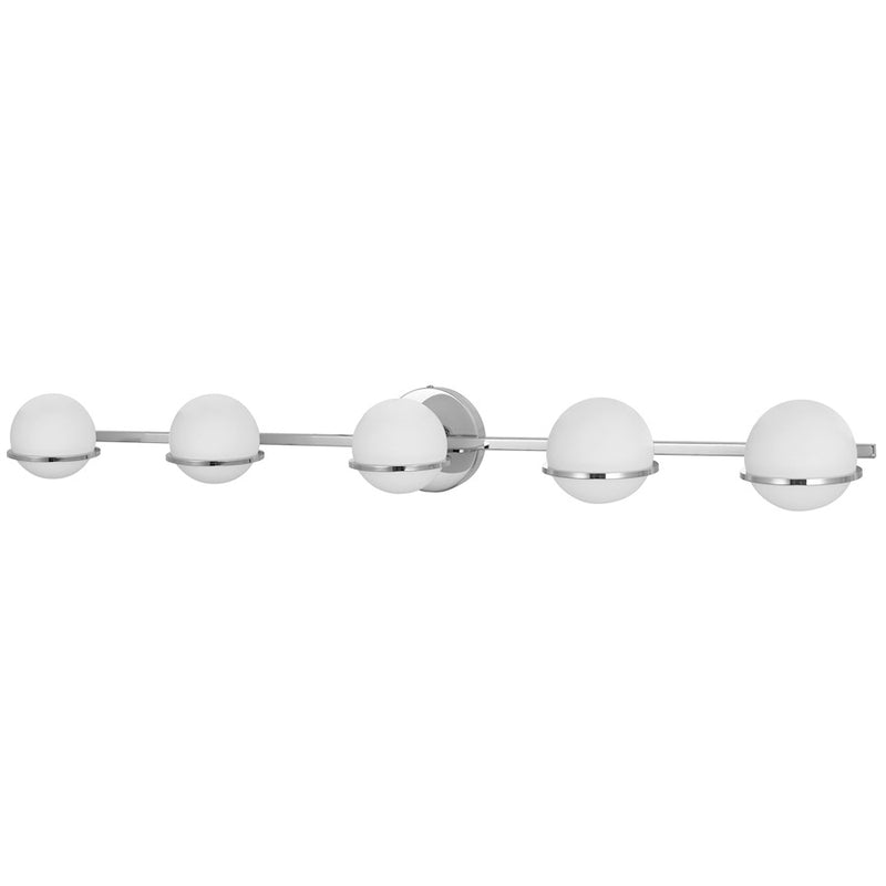 Dainolite Sofia 41in 5-Light Vanity | Modern Polished Chrome and White Glass | Bathroom Vanity Light | 6 x 41 x 5 in | Model SOF-415W-PC