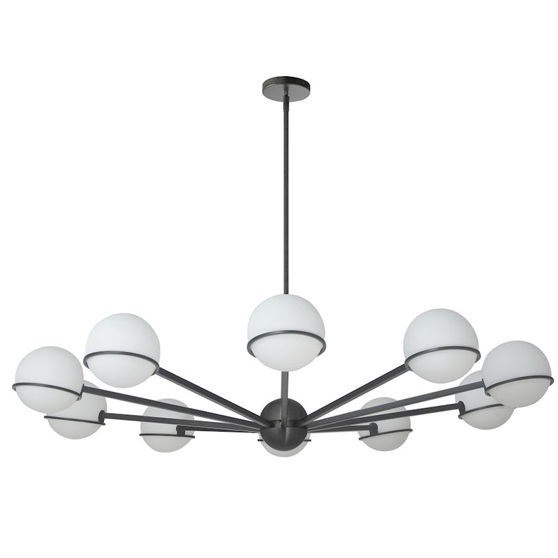 Dainolite Sofia 50in 10-Light Chandelier | Modern Matte Black and White Opal Glass | Dining Room & Living Room | Model SOF-5010C-MB