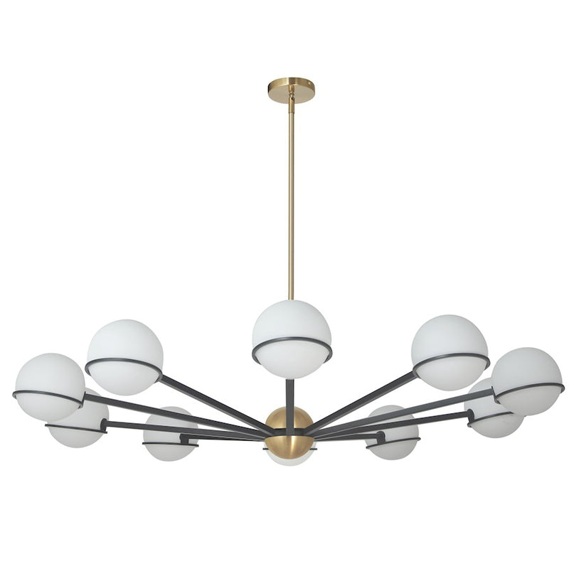 Dainolite Sofia 50in 10-Light Chandelier | Modern Matte Black and Aged Brass with White Opal Glass | Dining Room & Living | Model SOF-5010C-MB-AGB