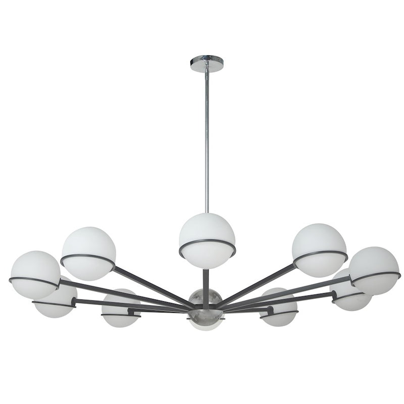 Dainolite Sofia 50in 10-Light Chandelier | Modern Matte Black and Polished Chrome with White Opal Glass | Dining Room | Model SOF-5010C-MB-PC