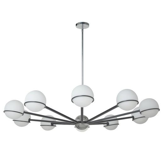 Dainolite Sofia 50in 10-Light Chandelier | Modern Matte Black and Polished Chrome with White Opal Glass | Dining Room | Model SOF-5010C-MB-PC