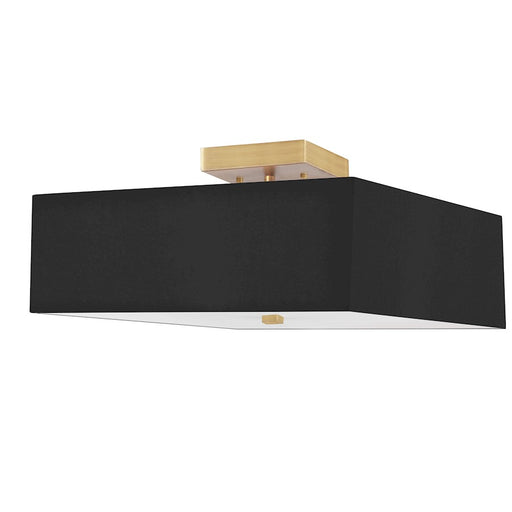 Dainolite Seren 14in 3-Light Semi-Flush Mount | Transitional Aged Brass and Black HardBack Fabric Shade | Damp Rated Bedroom | Model SRN-143SF-AGB-BK