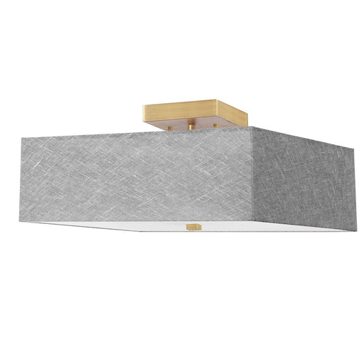 Dainolite Seren 14in 3-Light Semi-Flush Mount | Transitional Aged Brass and Grey HardBack Fabric Shade | Damp Rated Bedroom | Model SRN-143SF-AGB-GRY