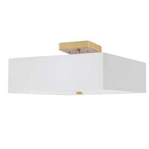 Dainolite Seren 14in 3-Light Semi-Flush Mount | Transitional Aged Brass and White HardBack Fabric Shade | Damp Rated Bedroom | Model SRN-143SF-AGB-WH
