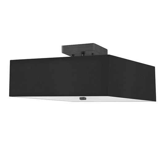 Dainolite Seren 14in 3-Light Semi-Flush Mount | Transitional Matte Black and Black HardBack Fabric Shade | Damp Rated Bedroom | Model SRN-143SF-MB-BK