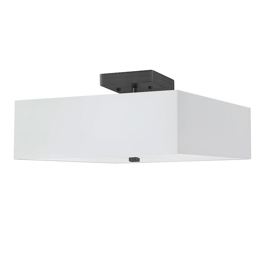 Dainolite Seren 14in 3-Light Semi-Flush Mount | Transitional Matte Black and White HardBack Fabric | Kitchen & Hallway | Model SRN-143SF-MB-WH