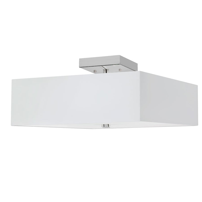Dainolite Seren 14in 3-Light Semi-Flush Mount | Transitional White Fabric and Polished Chrome Metal | Bedroom & Hallway | 14 x 14 | Model SRN-143SF-PC-WH