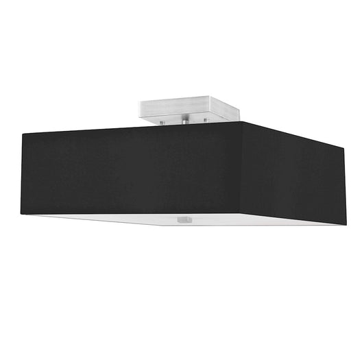 Dainolite Seren 14in 3-Light Semi-Flush Mount | Transitional Satin Chrome and Black HardBack Fabric | Kitchen & Hallway | Model SRN-143SF-SC-BK