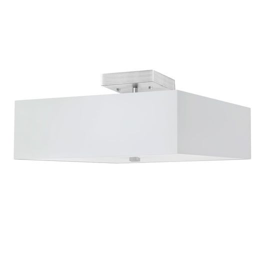 Dainolite Seren 14in 3-Light Semi-Flush Mount | Transitional Satin Chrome and White Fabric | Bedroom & Hallway | Model SRN-143SF-SC-WH