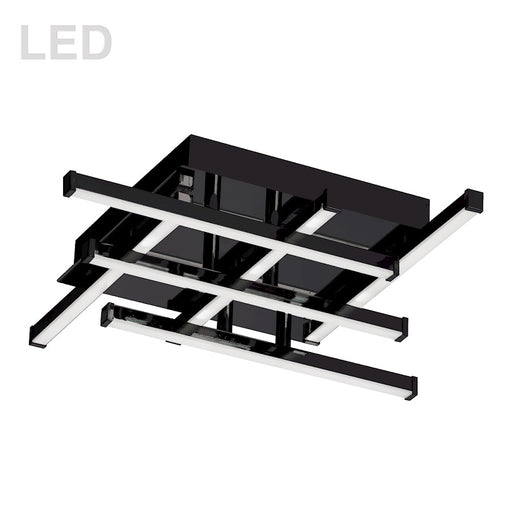 Dainolite Summit 15in 6-Light LED Flush Mount | Contemporary Matte Black Metal and White Acrylic | Hallway & Damp Location | Model SUM-1414FH-MB