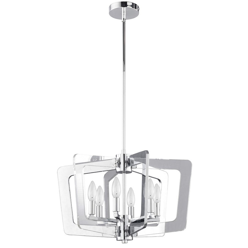 Dainolite StillWater 20in 6-Light Chandelier | Modern Polished Chrome and Clear Acrylic | Dining Room & Living Room | 20 x 20 x 13 in | Model SWR-206C-PC
