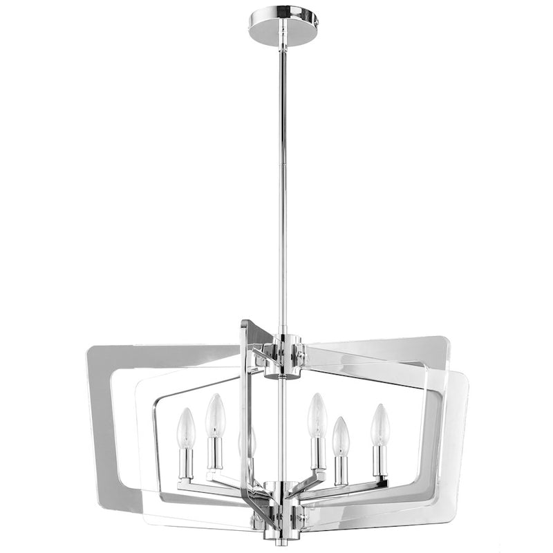 Dainolite StillWater 26in 6-Light Chandelier | Modern Polished Chrome and Clear Acrylic | Living Room & Dining Room | 26 x 26 x 14 in | Model SWR-266C-PC
