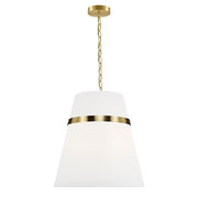 Dainolite Symphony 18in 3-Light Pendant | Contemporary Aged Brass and White Fabric Tapered Drum | Kitchen Island & Dining | Model SYM-183P-AGB-WH