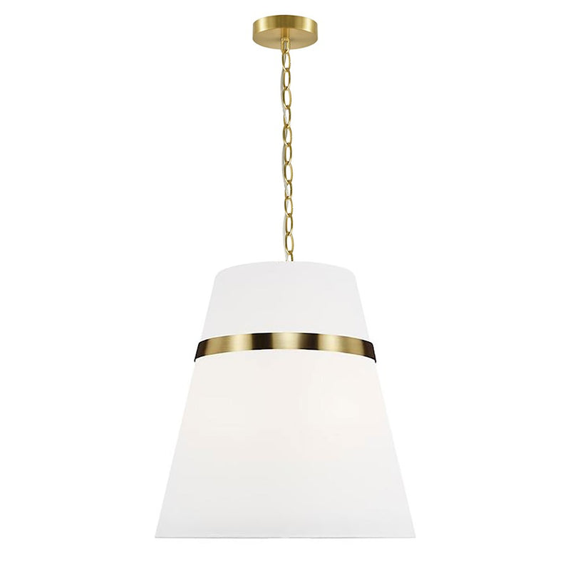 Dainolite Symphony 18in 3-Light Pendant | Contemporary Aged Brass and White Fabric Tapered Drum | Kitchen Island & Dining | Model SYM-183P-AGB-WH