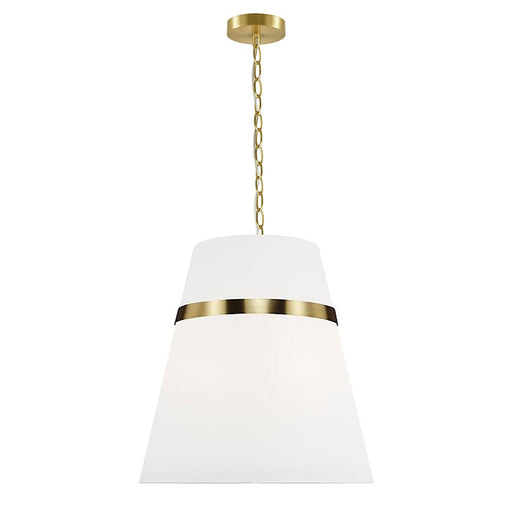 Dainolite Symphony 18in 3-Light Pendant | Contemporary Aged Brass and White Fabric Tapered Drum | Kitchen Island & Dining | Model SYM-183P-AGB-WH