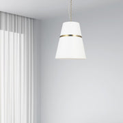 Dainolite Symphony 18in 3-Light Pendant | Contemporary Aged Brass and White Fabric Tapered Drum | Kitchen Island & Dining | Model SYM-183P-AGB-WH
