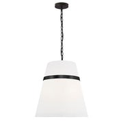 Dainolite Symphony 18in 3-Light Pendant | Contemporary Matte Black and White Fabric Tapered Drum | Kitchen Island & Dining | Model SYM-183P-MB-WH