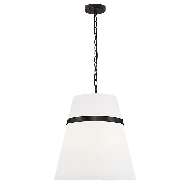 Dainolite Symphony 18in 3-Light Pendant | Contemporary Matte Black and White Fabric Tapered Drum | Kitchen Island & Dining | Model SYM-183P-MB-WH