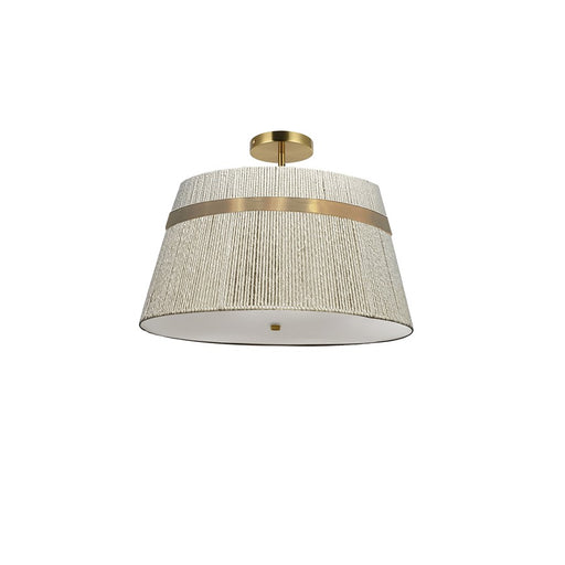 Dainolite Sylvie 15in 3-Light Semi Flush Mount | Contemporary Aged Brass and Natural String Shade | Bedroom & Hallway | Model SYV-153SF-AGB-NAT