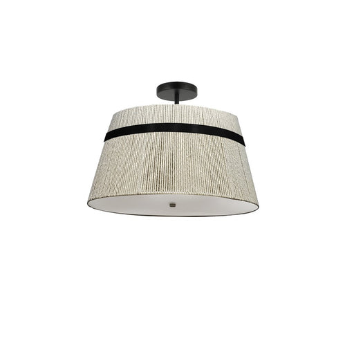 Dainolite Sylvie 15in 3-Light Semi Flush Mount | Contemporary Matte Black and Natural String Shade | Bedroom & Hallway | Model SYV-153SF-MB-NAT