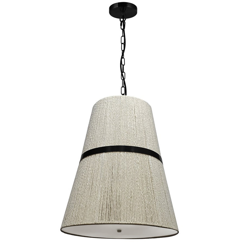 Dainolite Sylvie 18in 3-Light Pendant | Contemporary Matte Black and Natural String Shade | Kitchen Island & Dining Room | Model SYV-183P-MB-NAT