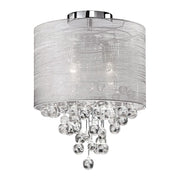 Dainolite Tahnee 12in 2-Light Flush Mount | Transitional Polished Chrome and Silver Organza | Bedroom & Hallway | 12 x 12 x 16 in | Model TAH-122FH-PC