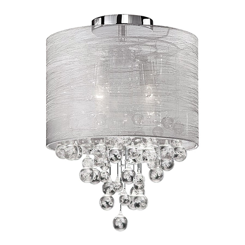 Dainolite Tahnee 12in 2-Light Flush Mount | Transitional Polished Chrome and Silver Organza | Bedroom & Hallway | 12 x 12 x 16 in | Model TAH-122FH-PC