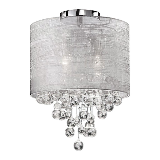 Dainolite Tahnee 12in 2-Light Flush Mount | Transitional Polished Chrome and Silver Organza | Bedroom & Hallway | 12 x 12 x 16 in | Model TAH-122FH-PC