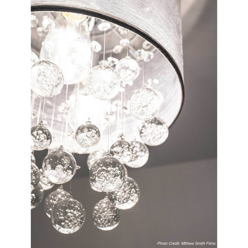Dainolite Tahnee 12in 2-Light Flush Mount | Transitional Polished Chrome and Silver Organza | Bedroom & Hallway | 12 x 12 x 16 in | Model TAH-122FH-PC