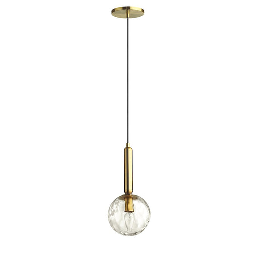 Dainolite Tara 6in 1-Light Pendant | Contemporary Aged Brass and Clear Hammered Glass | Kitchen Island & Dining Room | 6 x 6 x 14 in | Model TAR-61P-AGB-CL