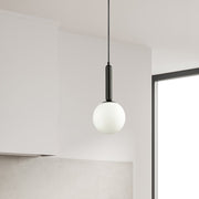 Dainolite Tara 6in 1-Light Pendant | Contemporary Matte Black and White Glass | Kitchen Island & Dining Room | 6 x 6 x 14 in | Model TAR-61P-MB-WH