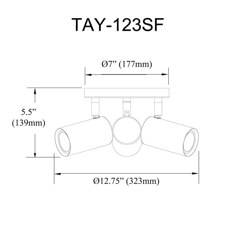 Dainolite Taylor 13in 3-Light Track Light | Contemporary Matte Black Metal | Kitchen & Office | 13 x 13 x 5.5 in | Model TAY-123SF-MB