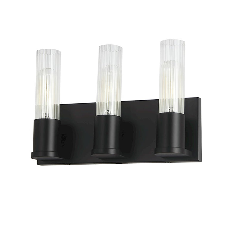 Dainolite Tube 12.75in 3-Light Vanity Light | Contemporary Matte Black and Clear Fluted Glass | Bathroom & Powder Room | Model TBE-123W-MB
