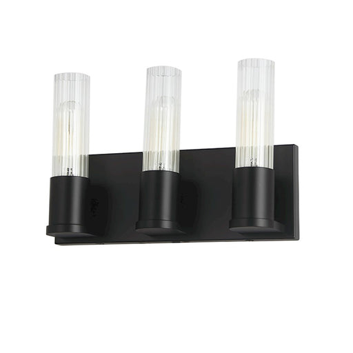 Dainolite Tube 12.75in 3-Light Vanity Light | Contemporary Matte Black and Clear Fluted Glass | Bathroom & Powder Room | Model TBE-123W-MB