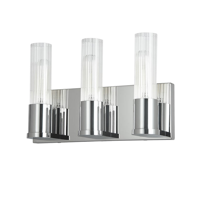 Dainolite Tube 13in 3-Light Vanity | Contemporary Polished Chrome and Clear Fluted Glass | Bathroom & Powder Room | 13 x 3 x 8 in | Model TBE-123W-PC