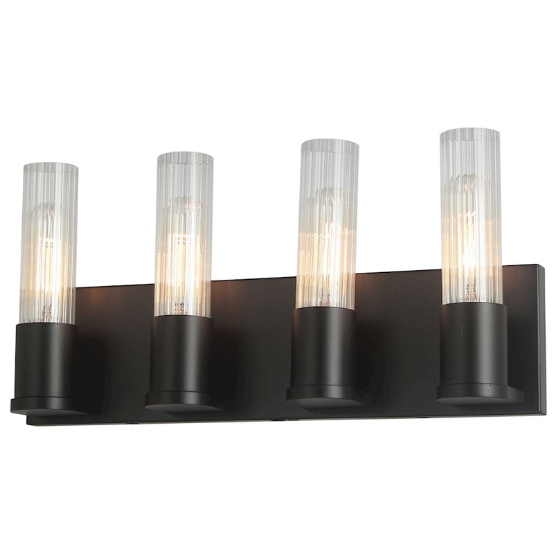 Dainolite Tube 17in 4-Light Vanity | Contemporary Matte Black and Clear Fluted Glass | Bathroom & Powder Room | 17 x 3 x 8 in | Model TBE-174W-MB