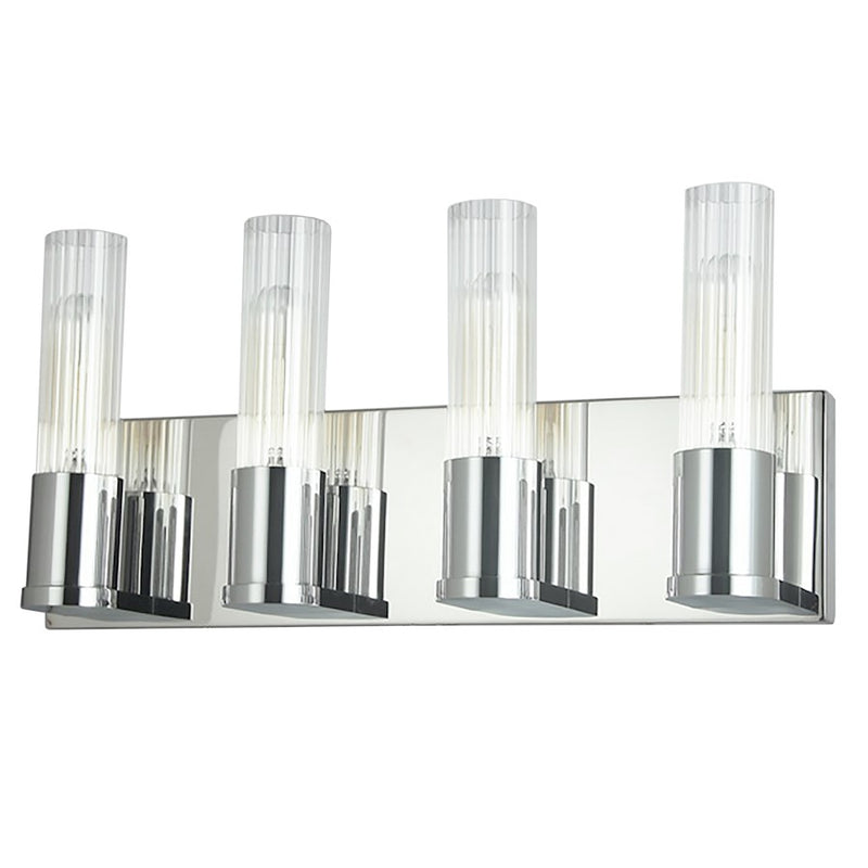 Dainolite Tube 17in 4-Light Vanity | Contemporary Polished Chrome and Clear Fluted Glass | Bathroom & Powder Room | 17 x 3 x 8 in | Model TBE-174W-PC