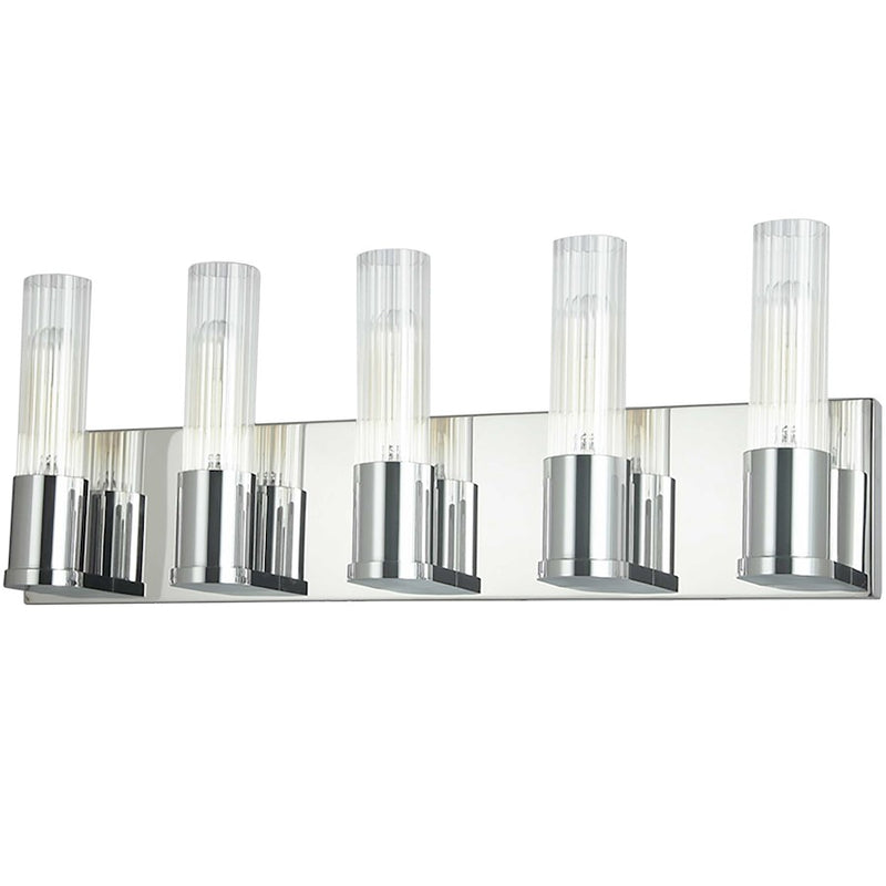 Dainolite Tube 22in 5-Light Vanity | Contemporary Polished Chrome and Clear Fluted Glass | Bathroom & Powder Room | Model TBE-225W-PC