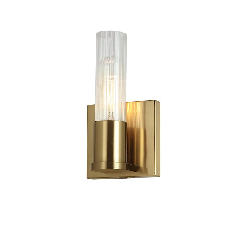 Dainolite Tube 1-Light Wall Sconce | Contemporary Aged Brass Metal and Clear Fluted Glass | Bathroom & Hallway Accent Light | 3.25 x | Model TBE-41W-AGB