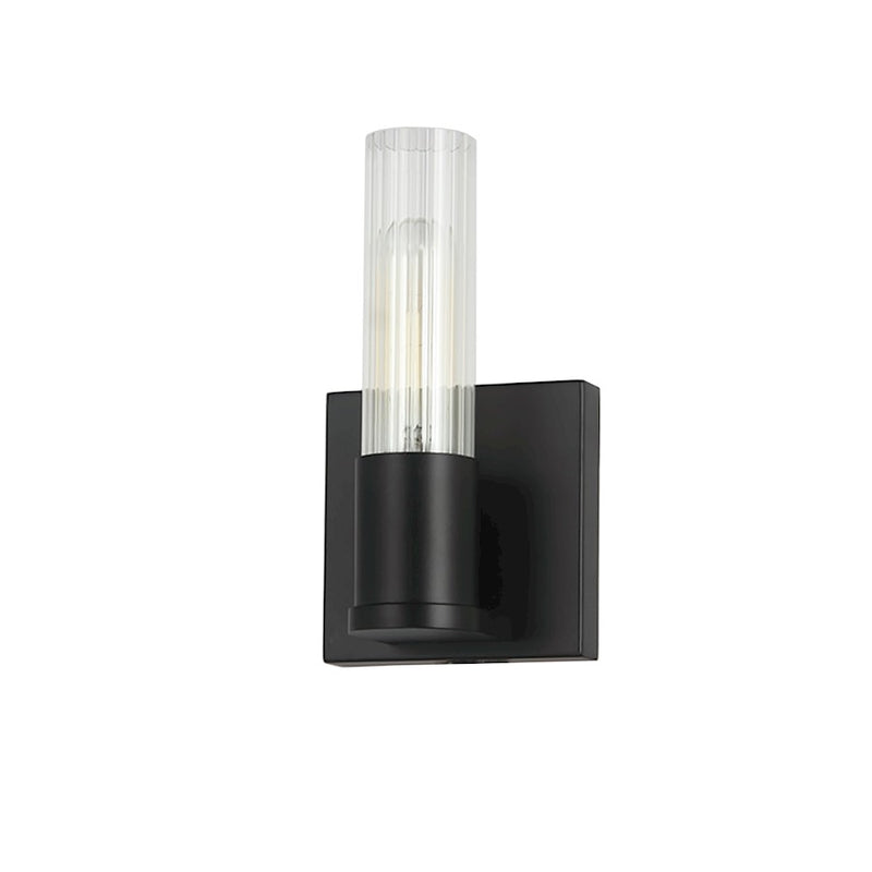 Dainolite Tube 4in 1-Light Wall Sconce | Contemporary Matte Black and Clear Fluted Glass | Hallway & Bedroom Accent | Model TBE-41W-MB