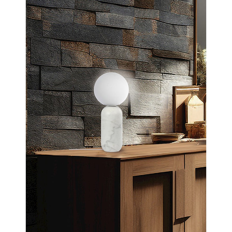 Dainolite Tierra 18in 1-Light Table Lamp | Contemporary White Alabaster Glass | Office & Bedroom | 8 x 8 x 18 in | Model TIE-181T-ALB-WH