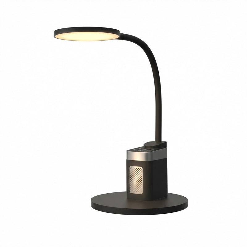 Dainolite Talulah 11in LED Table Lamp with Bluetooth Speaker | Modern Matte Black Plastic | Bedroom & Living Room | 350 Lumens, 3 | Model TLU-1510LEDT-MB