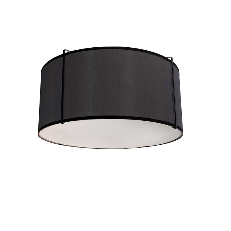 Dainolite Trapezoid 12in 2-Light Flush Mount | Contemporary Black Fabric Drum Shade | Bedroom & Hallway Ceiling Light | 12 x 12 x 8 in | Model TRA-121FH-BK