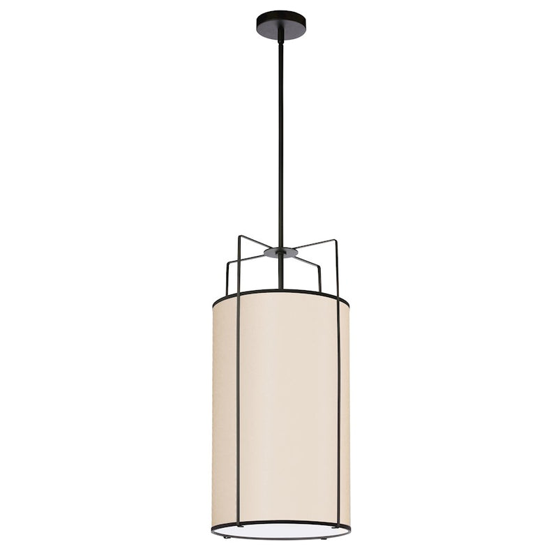 Dainolite Trapezoid 12in 4-Light Pendant | Contemporary Cream Fabric and Black Metal | Kitchen Island & Dining Room | 12 x 12 x 25 | Model TRA-124P-BK-CRM