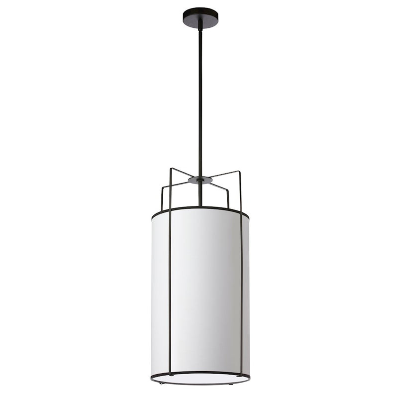 Dainolite Trapezoid 12in 4-Light Pendant | White Fabric and Black Metal Drum Shade | Kitchen Island & Dining Room | Model TRA-124P-BK-WH