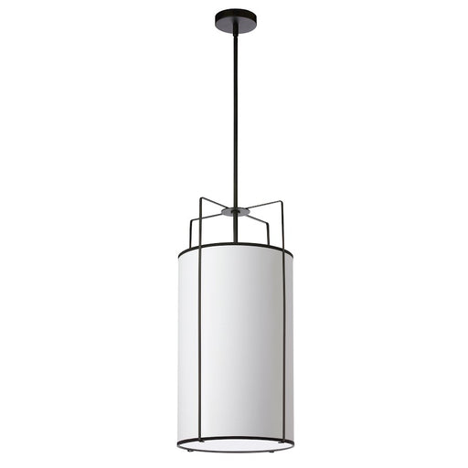 Dainolite Trapezoid 12in 4-Light Pendant | White Fabric and Black Metal Drum Shade | Kitchen Island & Dining Room | Model TRA-124P-BK-WH