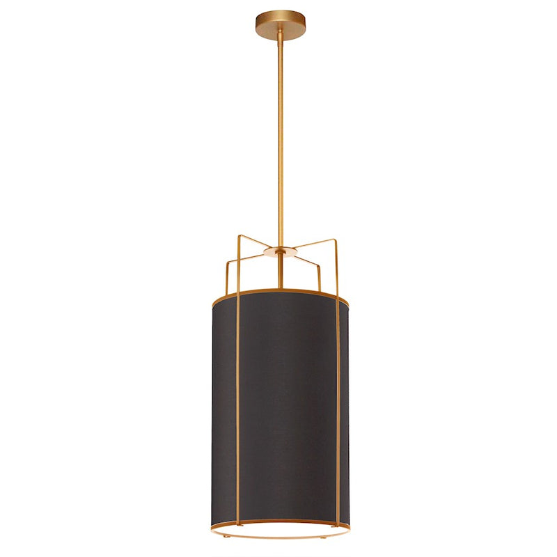 Dainolite Trapezoid 25in 4-Light Pendant | Contemporary Black and Gold Fabric Drum Shade | Kitchen Island & Dining Room | 12 x 12 | Model TRA-124P-GLD-BK