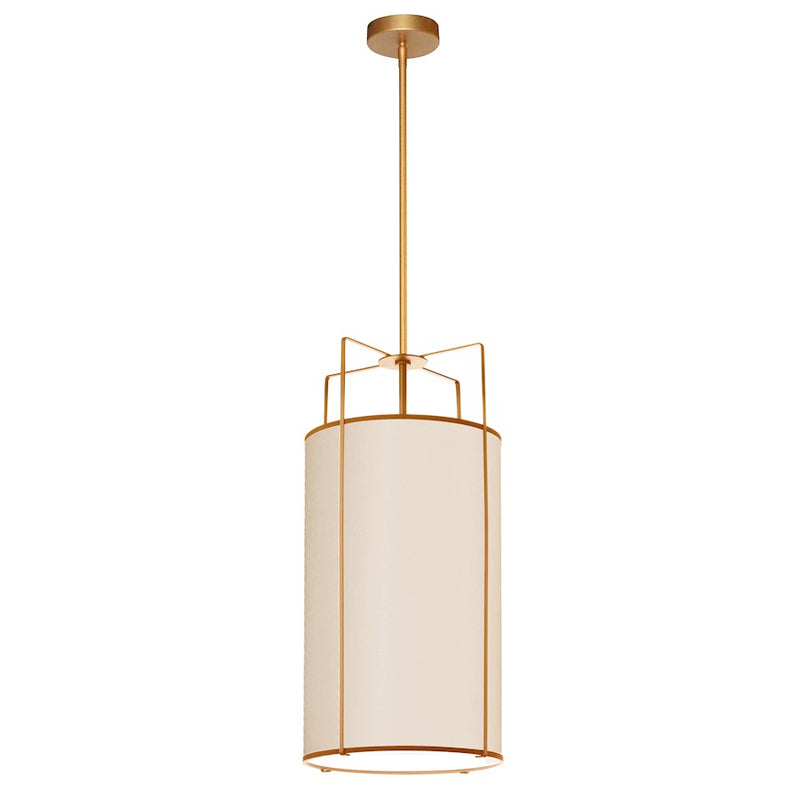 Dainolite Trapezoid 12in 4-Light Pendant | Contemporary Cream Fabric and Gold Metal | Kitchen Island & Dining Room | 12 x 12 x 25 | Model TRA-124P-GLD-CRM